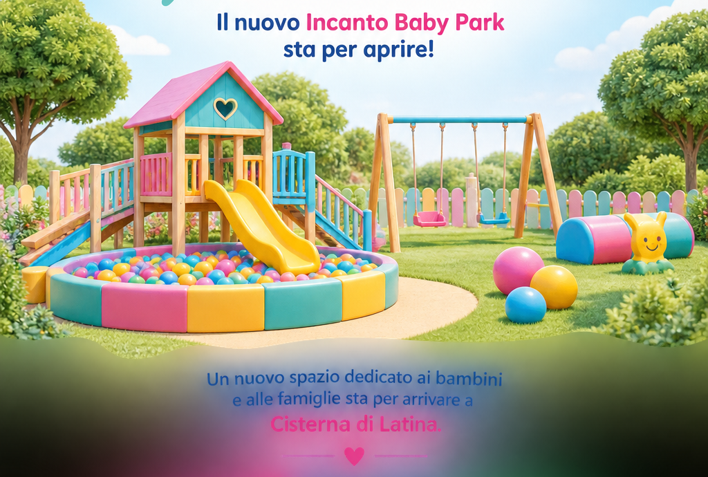 Illustrazione colorata di un parco giochi per bambini con scivolo, altalene e area con palline